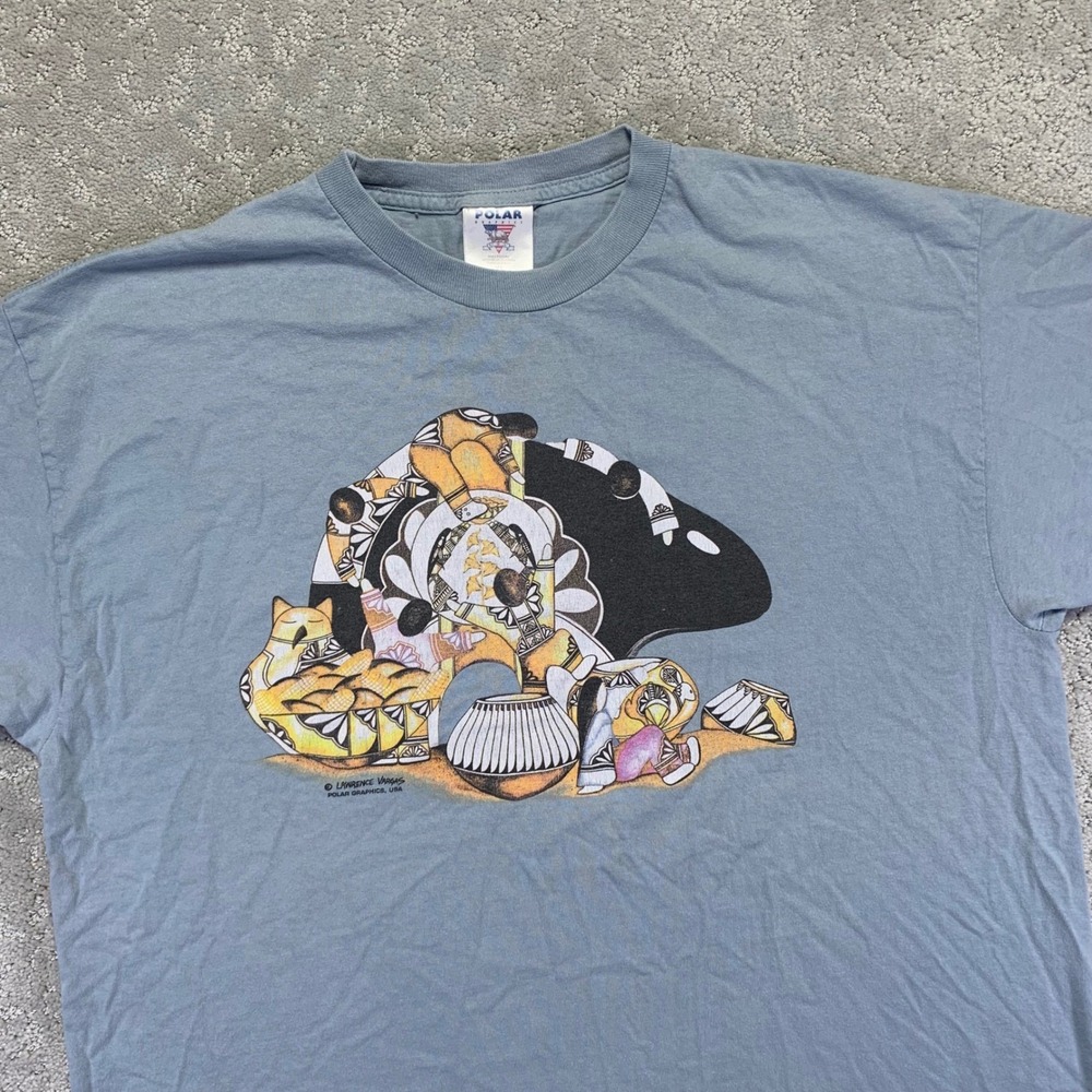 Vintage‎ Polar Graphics Lawrence Vargas T Shirt XL Blue Art Graphic Tee Y2k
